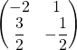 $ \begin{pmatrix}-2&1\\ \dfrac{3}{2}&-\dfrac{1}{2}\end{pmatrix} $